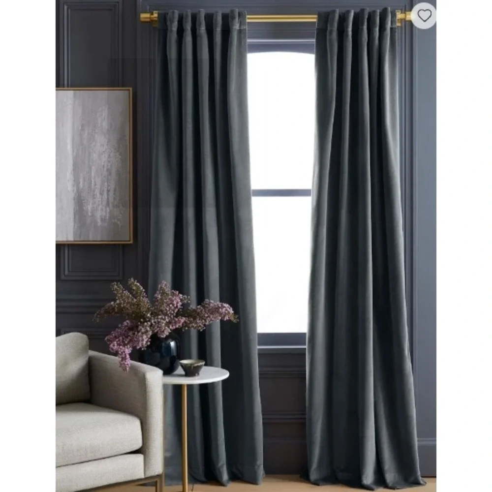 NWOT QUINCE Slate Gray Cotton Velvet Modern Minimalist Curtain Panel 48X96 $100